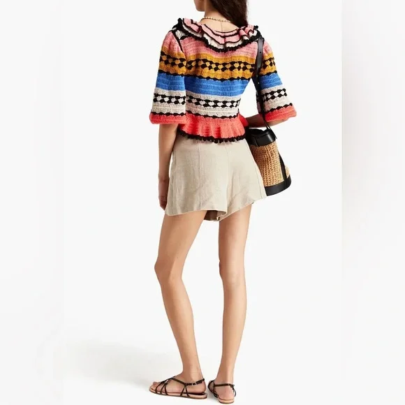 NWT ZIMMERMANN Ruffled crocheted cotton sweater Multicolor US SZ 2P - Picture 3 of 11